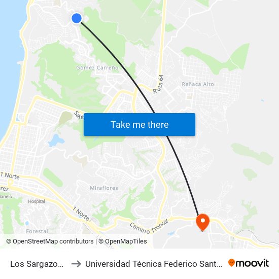 Los Sargazos 1513 / Sur to Universidad Técnica Federico Santa María Sede Viña Del Mar map