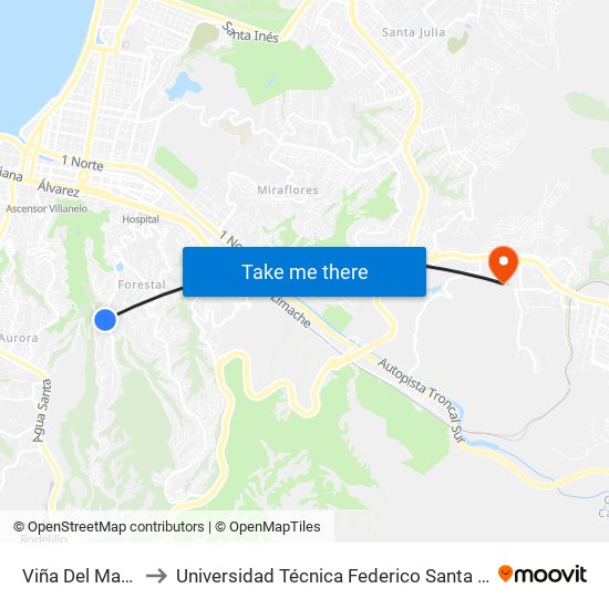 Viña Del Mar - Valdivia to Universidad Técnica Federico Santa María Sede Viña Del Mar map