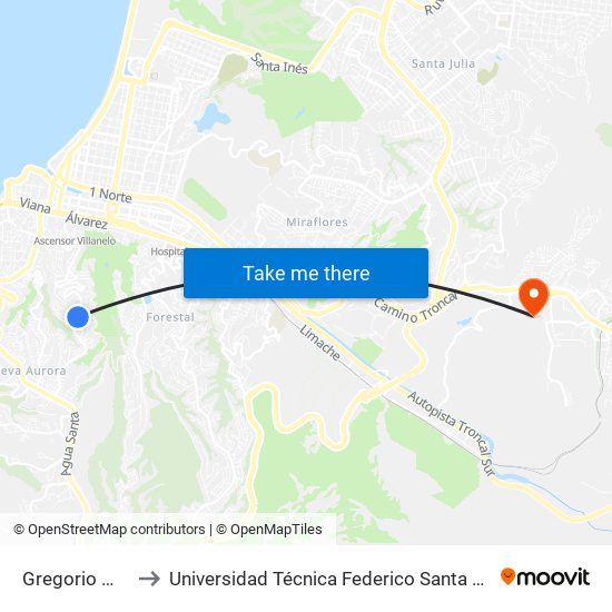 Gregorio Marañon 3 to Universidad Técnica Federico Santa María Sede Viña Del Mar map