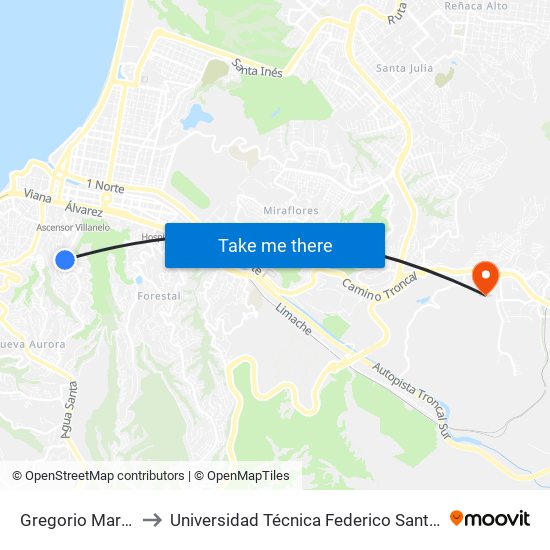 Gregorio Marañon - Orion to Universidad Técnica Federico Santa María Sede Viña Del Mar map