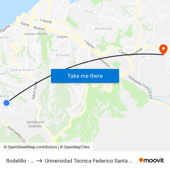 Rodelillo - Ptrohue to Universidad Técnica Federico Santa María Sede Viña Del Mar map