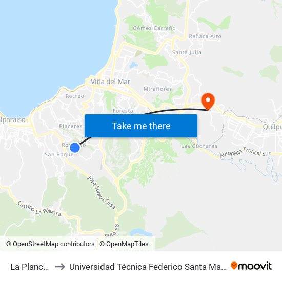La Planchada, 5 to Universidad Técnica Federico Santa María Sede Viña Del Mar map