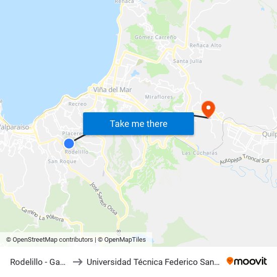 Rodelillo - Gabriela Mistral to Universidad Técnica Federico Santa María Sede Viña Del Mar map