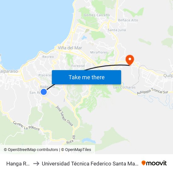 Hanga Roa 293 to Universidad Técnica Federico Santa María Sede Viña Del Mar map