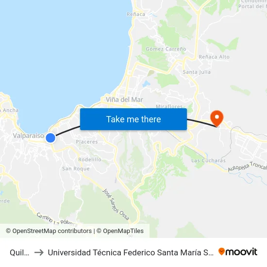 Quillota to Universidad Técnica Federico Santa María Sede Viña Del Mar map