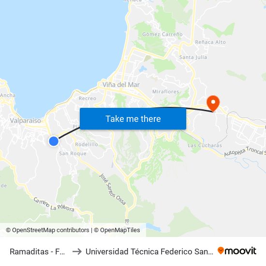 Ramaditas - Federico Costa to Universidad Técnica Federico Santa María Sede Viña Del Mar map