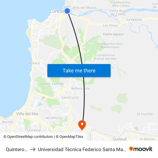 Quinteros / Sur to Universidad Técnica Federico Santa María Sede Viña Del Mar map