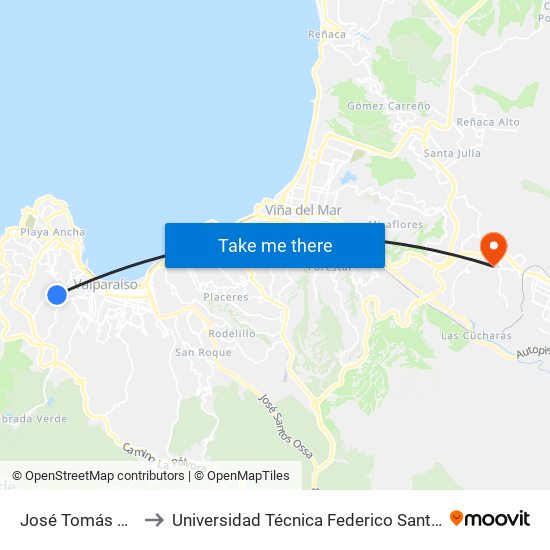 José Tomás Ramos, 1162 to Universidad Técnica Federico Santa María Sede Viña Del Mar map