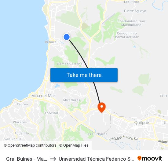 Gral Bulnes - Matin De Salvatierra to Universidad Técnica Federico Santa María Sede Viña Del Mar map
