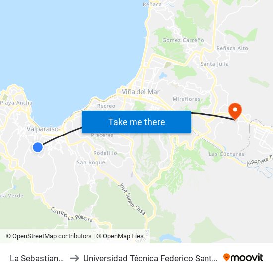 La Sebastiana / Poniente to Universidad Técnica Federico Santa María Sede Viña Del Mar map