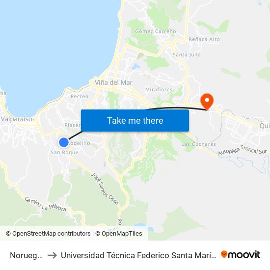 Noruega 433 to Universidad Técnica Federico Santa María Sede Viña Del Mar map