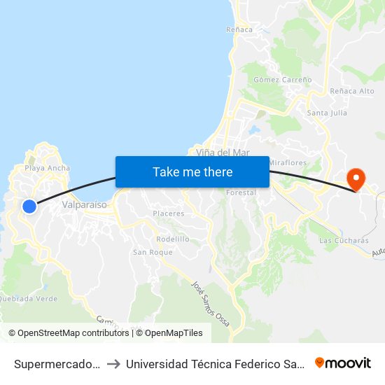 Supermercado Acuenta / Sur to Universidad Técnica Federico Santa María Sede Viña Del Mar map