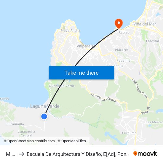 Miramar to Escuela De Arquitectura Y Diseño, E[Ad], Pontificia Universidad Catolica De Valparaíso map