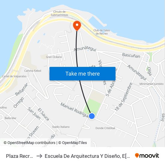 Plaza Recreo - M Rodriguez to Escuela De Arquitectura Y Diseño, E[Ad], Pontificia Universidad Catolica De Valparaíso map