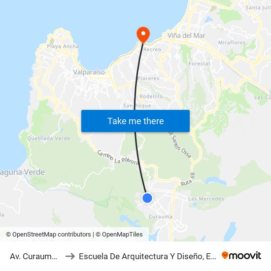 Av. Curauma Norte - Los Ceibos to Escuela De Arquitectura Y Diseño, E[Ad], Pontificia Universidad Catolica De Valparaíso map