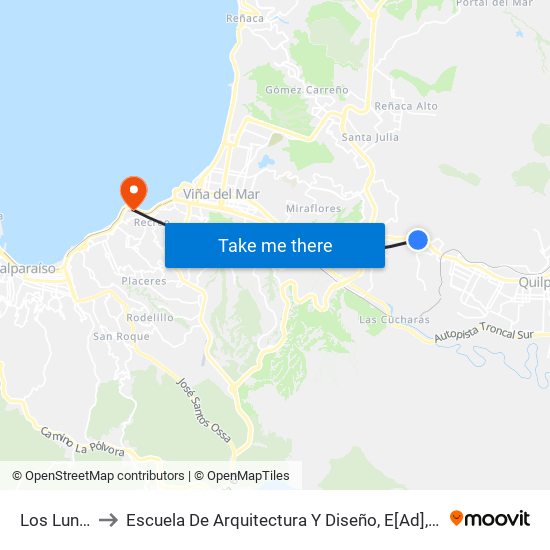 Los Lunes - Troncal to Escuela De Arquitectura Y Diseño, E[Ad], Pontificia Universidad Catolica De Valparaíso map