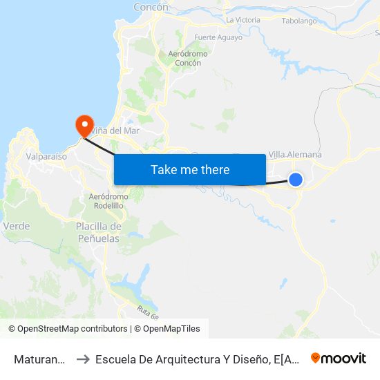 Maturana - Santa María to Escuela De Arquitectura Y Diseño, E[Ad], Pontificia Universidad Catolica De Valparaíso map