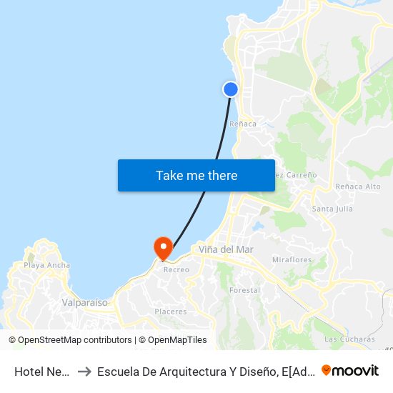 Hotel Neruda / Oriente to Escuela De Arquitectura Y Diseño, E[Ad], Pontificia Universidad Catolica De Valparaíso map