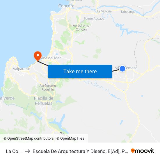 La Concepción to Escuela De Arquitectura Y Diseño, E[Ad], Pontificia Universidad Catolica De Valparaíso map