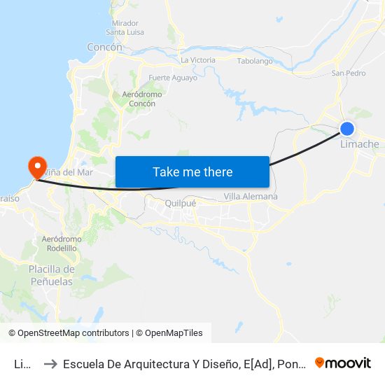 Limache to Escuela De Arquitectura Y Diseño, E[Ad], Pontificia Universidad Catolica De Valparaíso map