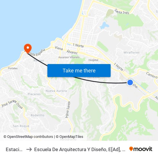 Estacion El Salto to Escuela De Arquitectura Y Diseño, E[Ad], Pontificia Universidad Catolica De Valparaíso map