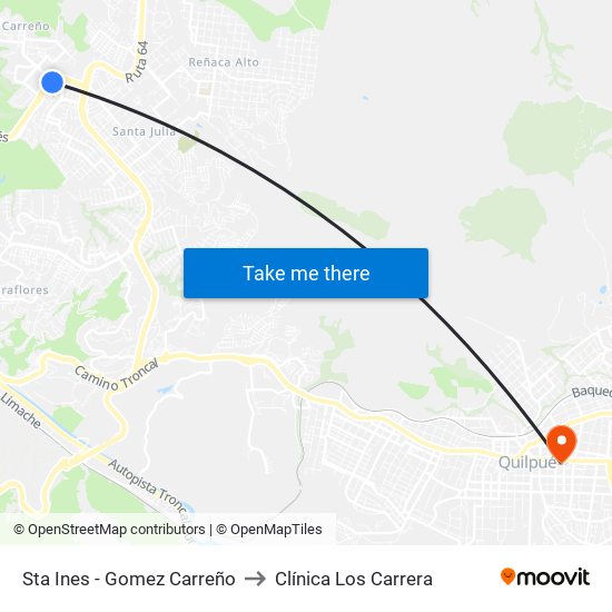 Sta Ines - Gomez Carreño to Clínica Los Carrera map