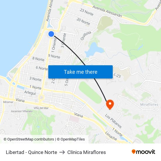 Libertad - Quince Norte to Clínica Miraflores map