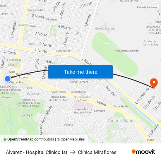 Álvarez - Hospital Clinico Ist to Clínica Miraflores map