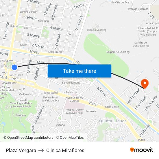 Plaza Vergara to Clínica Miraflores map