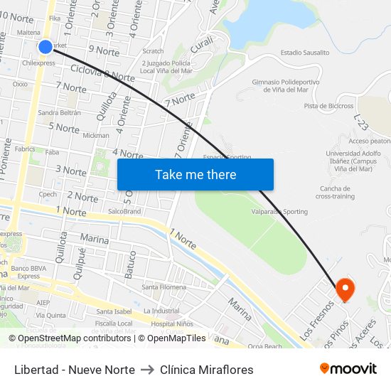 Libertad - Nueve Norte to Clínica Miraflores map