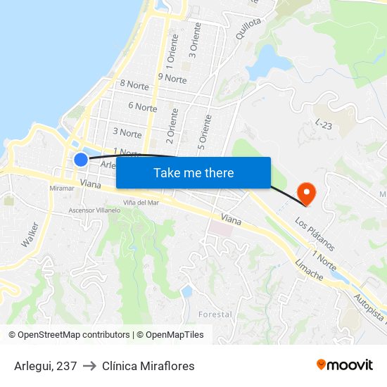 Arlegui, 237 to Clínica Miraflores map