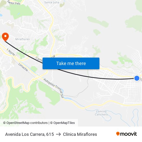 Avenida Los Carrera, 615 to Clínica Miraflores map