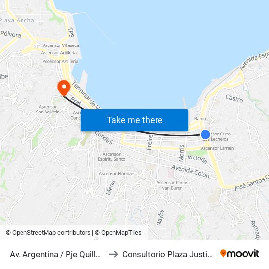 Av. Argentina / Pje Quillota to Consultorio Plaza Justicia map