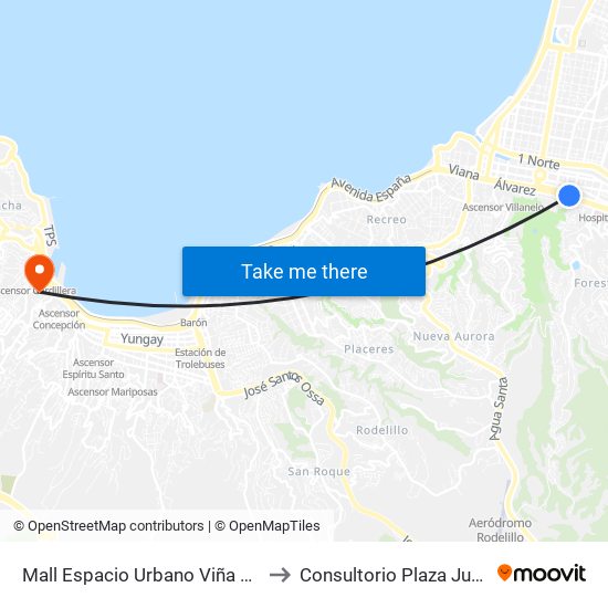 Mall Espacio Urbano Viña Centro to Consultorio Plaza Justicia map