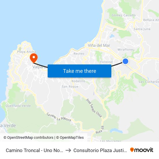 Camino Troncal - Uno Norte to Consultorio Plaza Justicia map