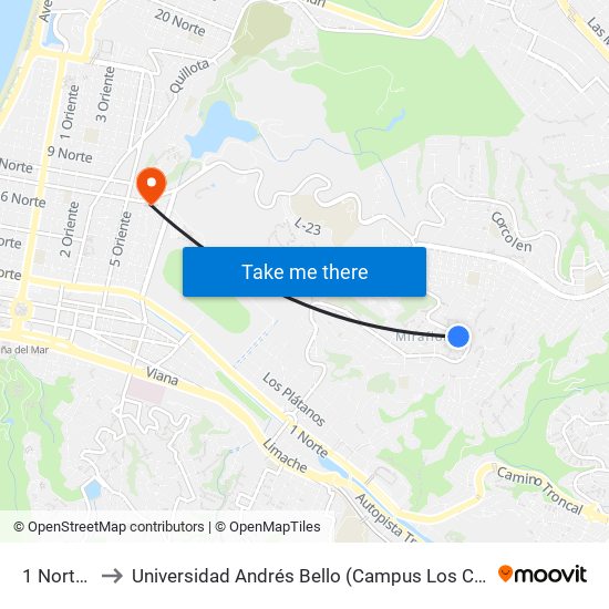 1 Norte, 3 to Universidad Andrés Bello (Campus Los Castaños) map