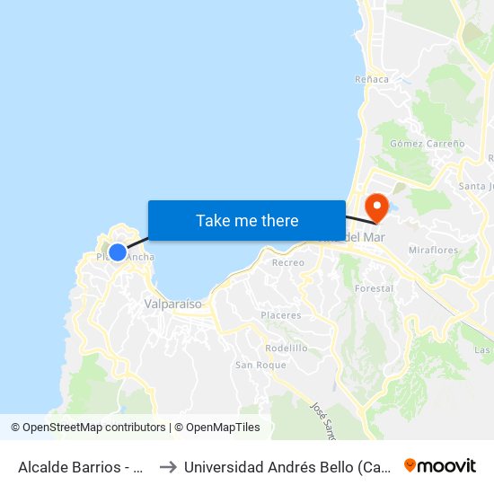 Alcalde Barrios - Manuel Riofrio to Universidad Andrés Bello (Campus Los Castaños) map