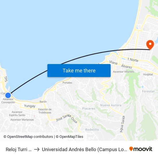 Reloj Turri / Sur to Universidad Andrés Bello (Campus Los Castaños) map