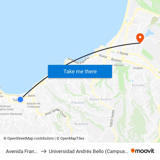 Avenida Francia, 214 to Universidad Andrés Bello (Campus Los Castaños) map
