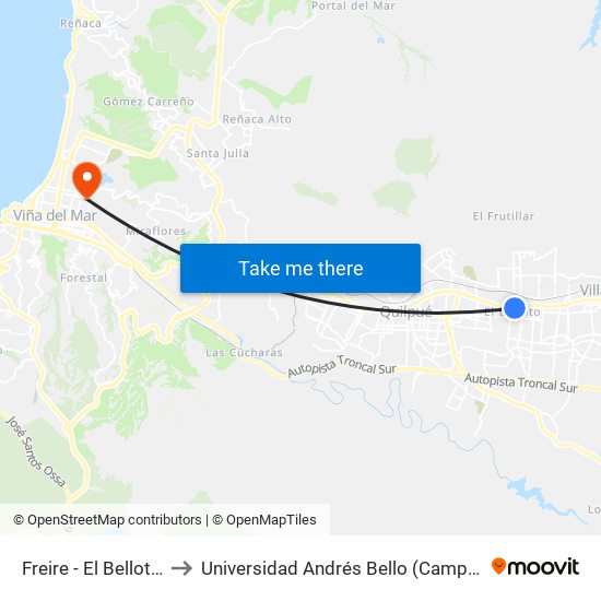 Freire - El Belloto / Oeste to Universidad Andrés Bello (Campus Los Castaños) map