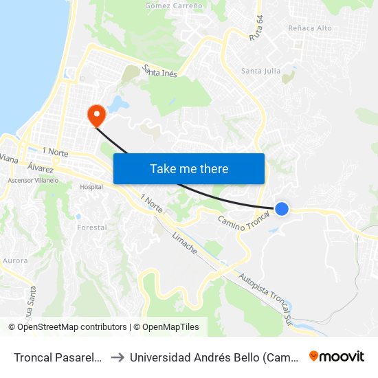 Troncal Pasarela 3 / Norte to Universidad Andrés Bello (Campus Los Castaños) map