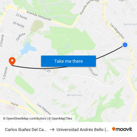 Carlos Ibañez Del Campo - Anita Lizama to Universidad Andrés Bello (Campus Los Castaños) map