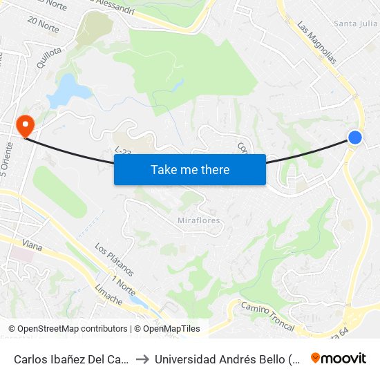 Carlos Ibañez Del Campo - Livingstone to Universidad Andrés Bello (Campus Los Castaños) map