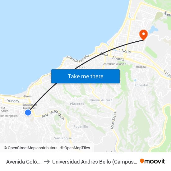 Avenida Colón, 2982 to Universidad Andrés Bello (Campus Los Castaños) map