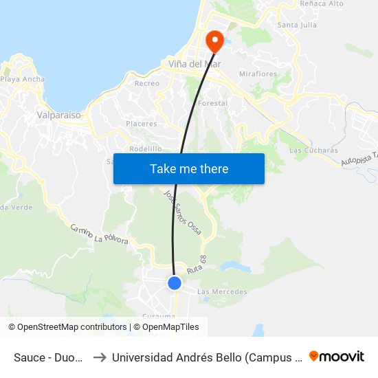 Sauce - Duodécima to Universidad Andrés Bello (Campus Los Castaños) map