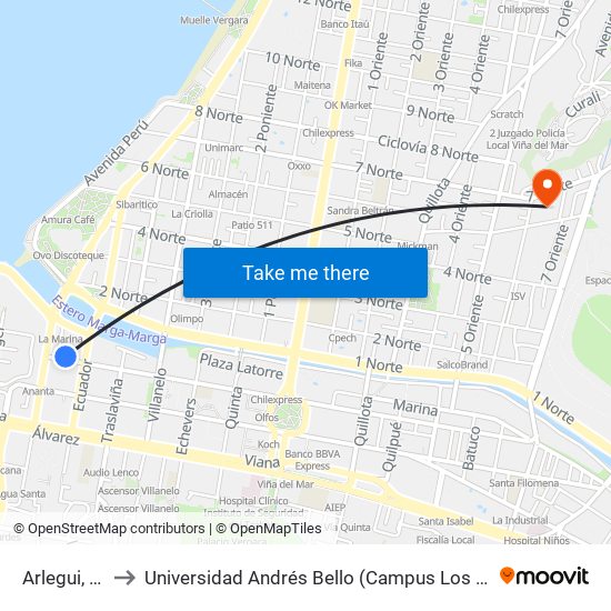 Arlegui, 139 to Universidad Andrés Bello (Campus Los Castaños) map