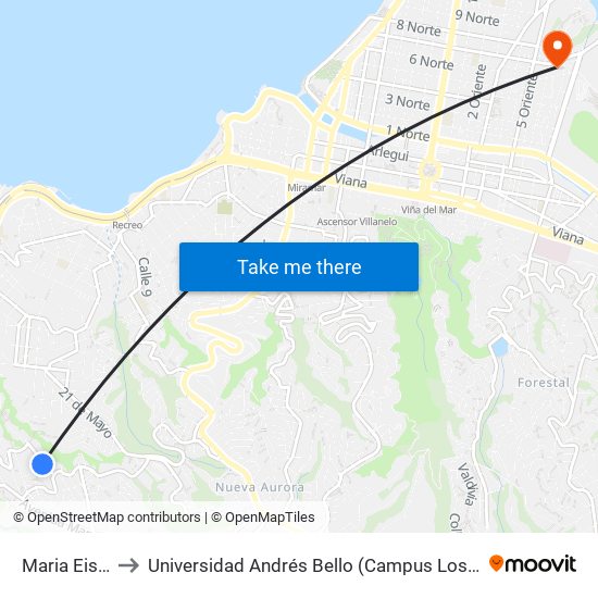 Maria Eisters to Universidad Andrés Bello (Campus Los Castaños) map