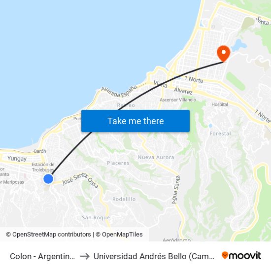 Colon - Argentina Poniente to Universidad Andrés Bello (Campus Los Castaños) map