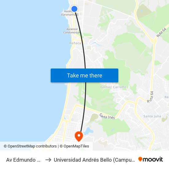 Av Edmundo Eluchans to Universidad Andrés Bello (Campus Los Castaños) map