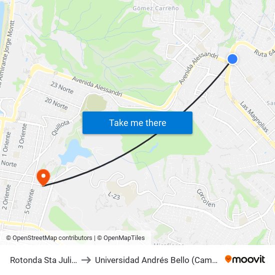 Rotonda Sta Julia / Oriente to Universidad Andrés Bello (Campus Los Castaños) map